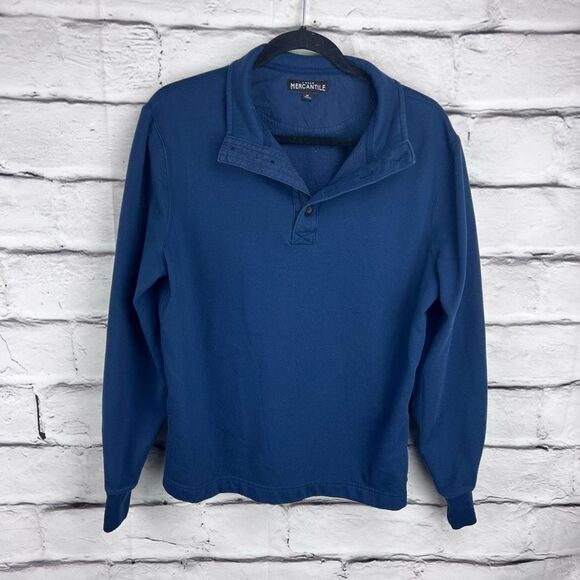 J.Crew Mercantile Navy Quarter Button Pullover Sweatshirt Men’s M - Picture 3 of 7